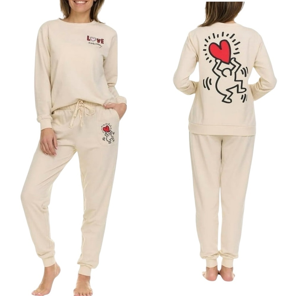 Keith Haring 2 Piece Super Soft Luxurious Fleece Lounge Pajama Set Size S